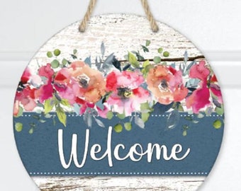 Watercolor Floral Welcome Door/Wreath Sign, Door Decor, Spring Sign, Farmhouse Style, Front Door Sign, Floral decor