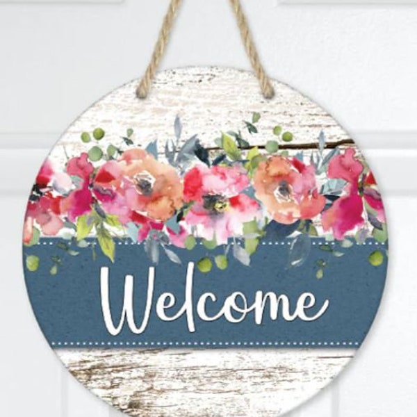 Watercolor Floral Welcome Door/Wreath Sign, Door Decor, Spring Sign, Farmhouse Style, Front Door Sign, Floral decor