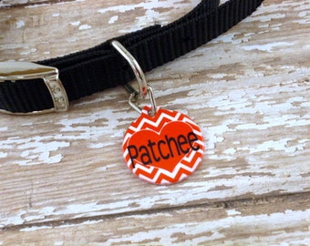 Personalized Pet Name ID Tag Dogs Cats | Cute Round Chevron Collar Tag Double Sided | Custom Gift Adoption Pet Parent Friend Kitten Puppy