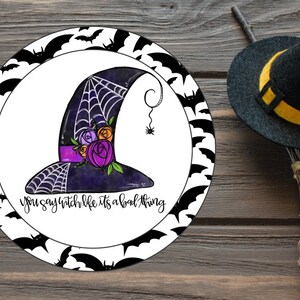 Floral Witches Hat & Bats Halloween Door Sign - Wreath Sign - Door Decor - Holiday Sign - Haunted House