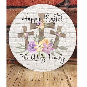 3 Crosses Easter Floral Door/Wreath Sign, Easter Door Sign, Easter Decor, Holiday Sign, Easter Eggs, Easter Basket, Floral Easter