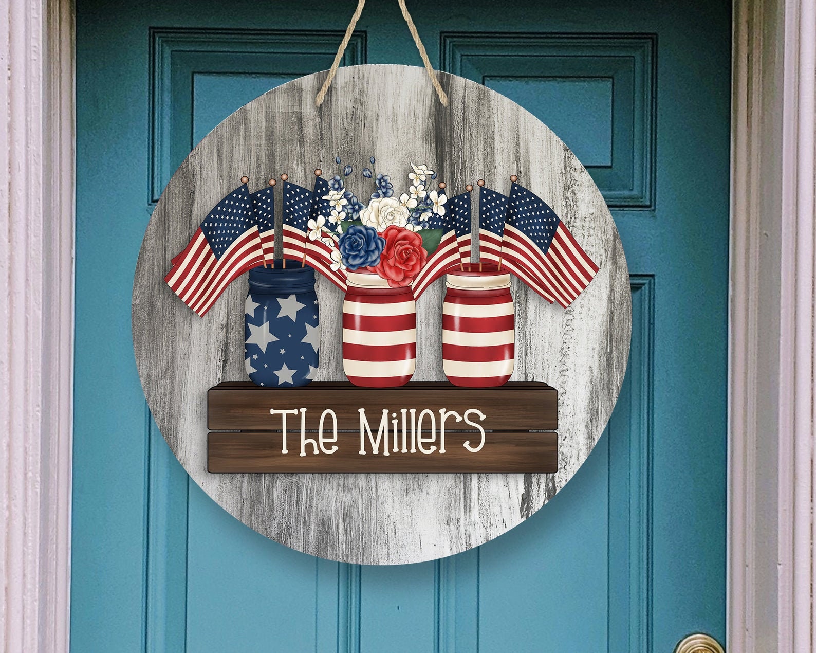 Patriotic Mason Jars 4th of July Door/Wreath Sign, Wreath Attachment,…