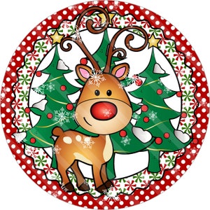 Rudolph Reindeer Door/Wreath Sign, Christmas Tree Sign, Polka dots, Holiday Sign, Reindeer decor, Red and green sign, Cute reindeer