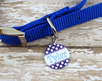 Personalized Pet Name ID Tag Dogs Cats | Cute Round Polka Dot Collar Tag Double Sided | Custom Gift Adoption Pet Parent Friend Kitten Puppy