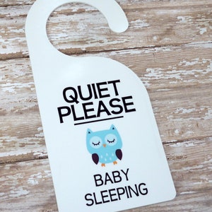 Quiet Please Baby Sleeping Nursery Sign Baby Shower Birth New Mom Personalized Gift Front Door Sign Owl Pregnant Babies Room