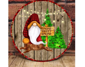 Personalized Christmas Gnome Sweet Gnome Sign, Christmas Door Hanger, Door sign,  Wreath sign, faux wood sign, farmhouse sign