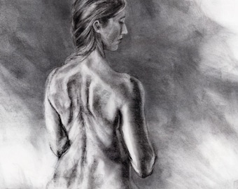 Original Charcoal Figure Charcoal Drawing on Canvas Black and White Home Decor Wall Art for Living Room Figurative Bedroom Fine Art Gift