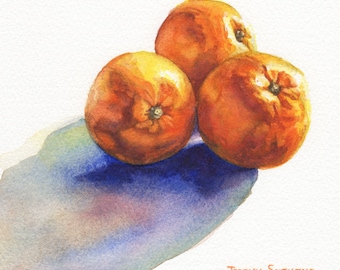 Morning Oranges Print - Fine Art Watercolor Painting - Jeremy Schilling - Food Illustration - Citrus Fruit Home Decor - Orange Tree 7x7in