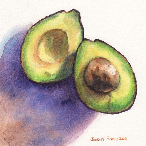 Avocado Painting Print - Art Print -  Watercolor Painting - Art for Kitchen Home Decor - Green - Fresh Fruit  Gift for Chef Foodie Wall Art