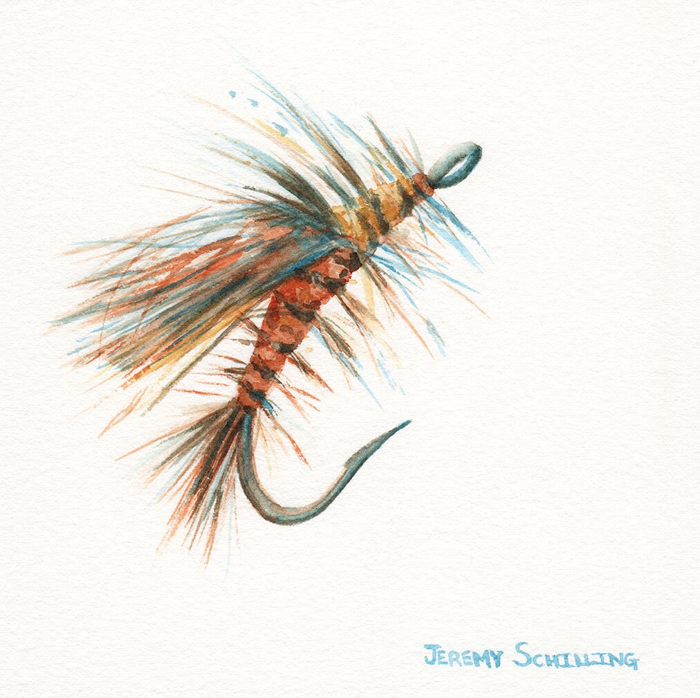 Print of Fly Fishing Lure Art Fly Fishing Hook Outdoorsmen Watercolor  Painting Jeremy Schilling Rustic Home Decor 7X7 In -  Singapore