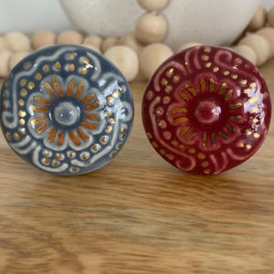 Grey or Cherry and Gold Flat Ceramic Knob