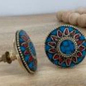 Blue & Red Moroccan Metal Knob