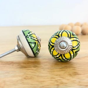 Green and Yellow Floral Ceramic Knob