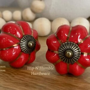 Small Red  Retro Ceramic Melon Knobs