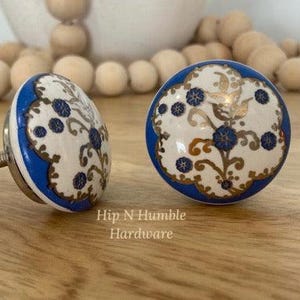 Blue Wild Flower Flat Ceramic Knob