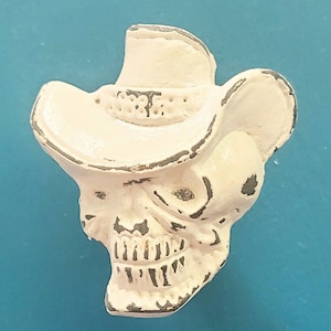 Cast Iron Antique White Metal Cowboy Skull