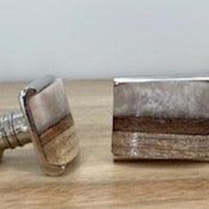 Rectangular Wood,Resin and Metal Knob