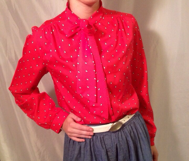 1970's Vintage Red Secretary Blouse With Ascot/bow Tie and - Etsy