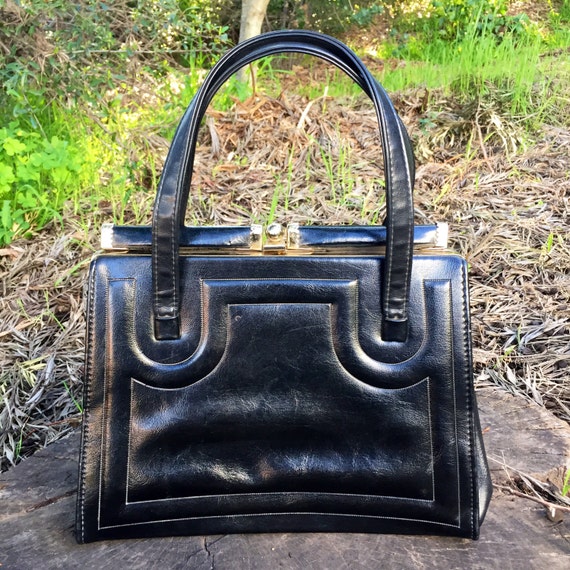 1950's Beautiful Black Leathet Handbag by JR Flori