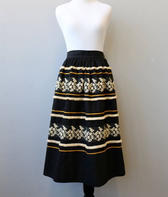 1949 Rare Dirndl Vintage Embroidered Peasant Black
