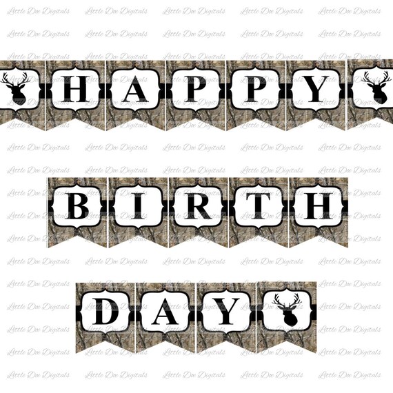 Camo Et Chevreuil Sur Le Theme Joyeux Anniversaire Banniere Etsy