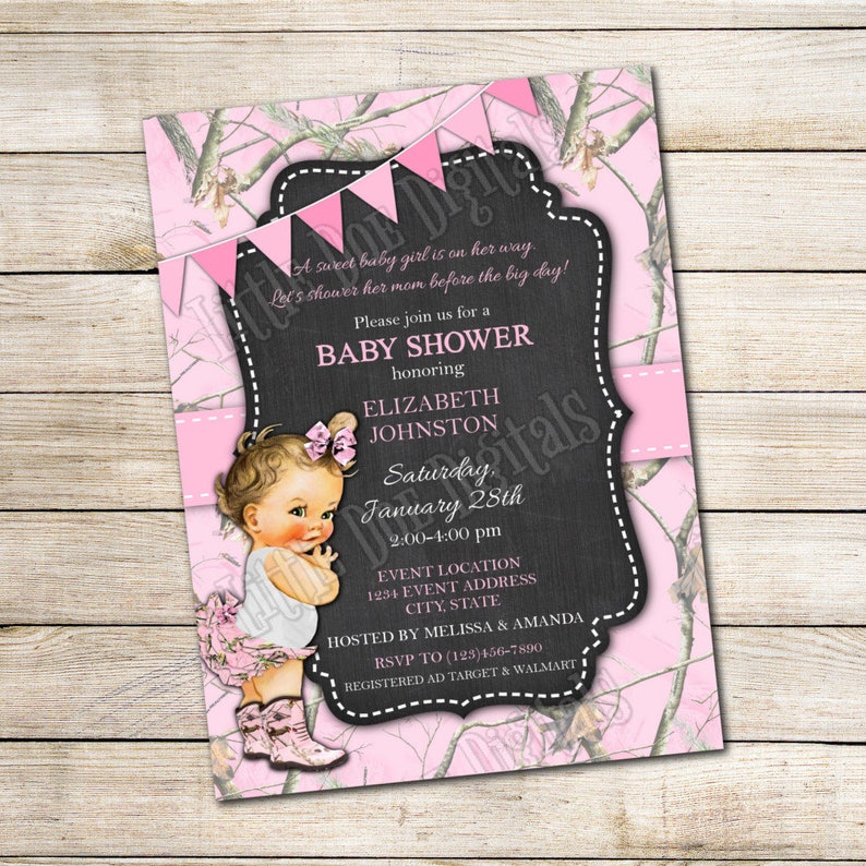 Personalized Pink Camouflage Baby Shower Invitation Digital Etsy