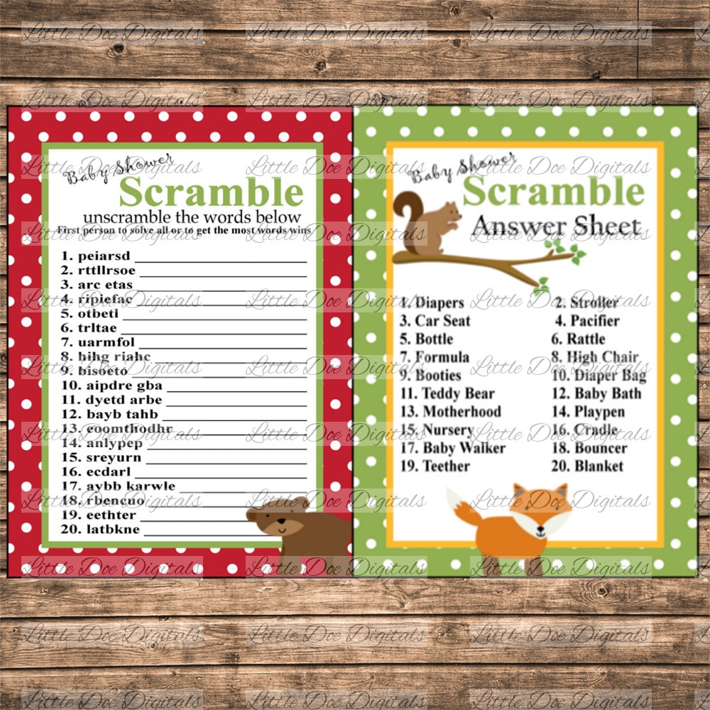 printable baby shower word scramble and answer sheet