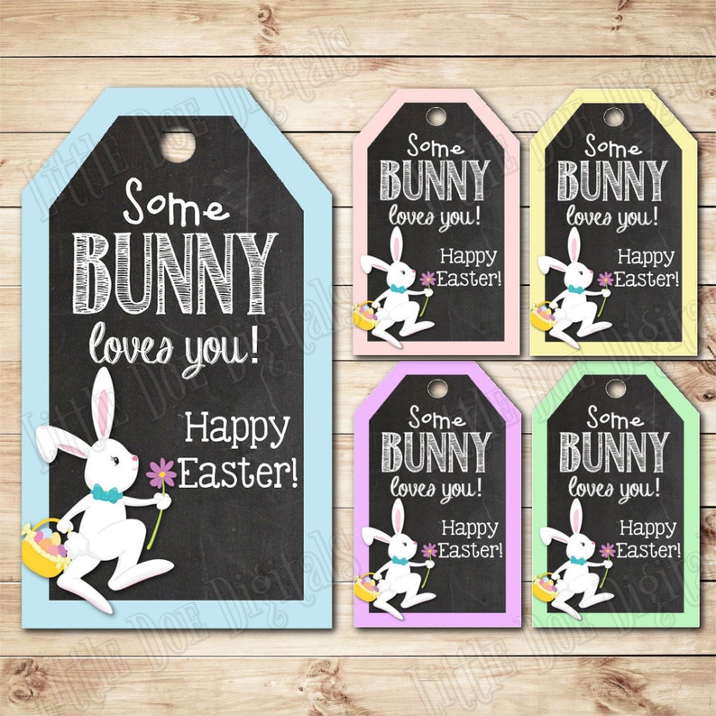 Some Bunny Favor Tags Square Party Favor Tags Personalized Happy Easter Gift Tag Bunny gift Editable Gift Tag Template