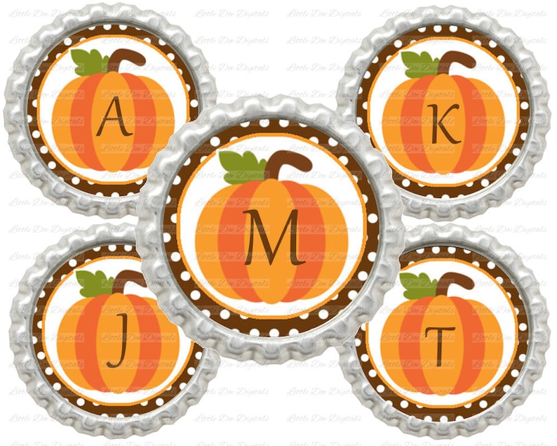 20/% OFF SALE Instant Download Fall Halloween Alphabet Letters Initials Pumpkin 1 Circle Bottle Cap Images