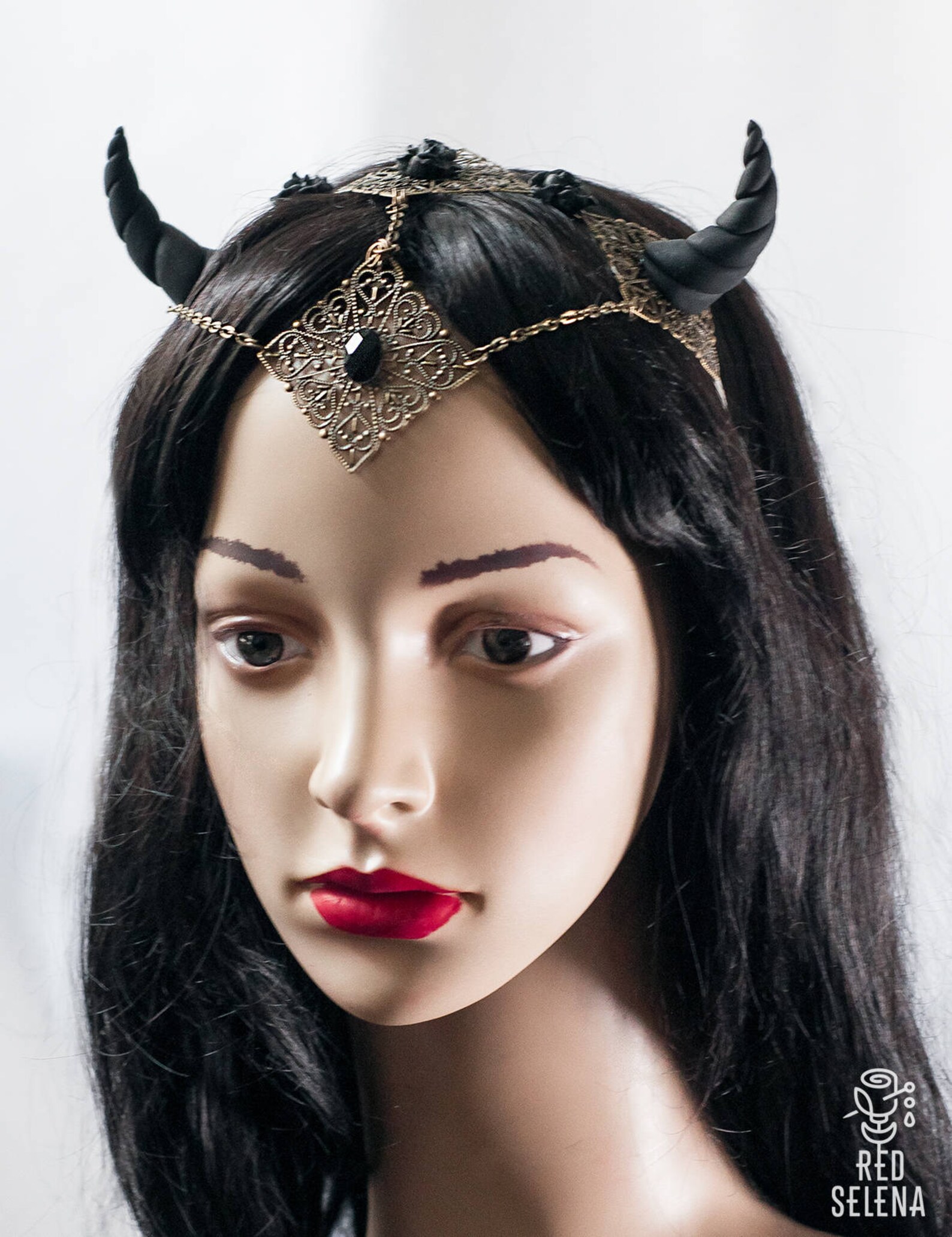 Horn Headdress Black Devil Horns Halloween Costume Gothic Etsy