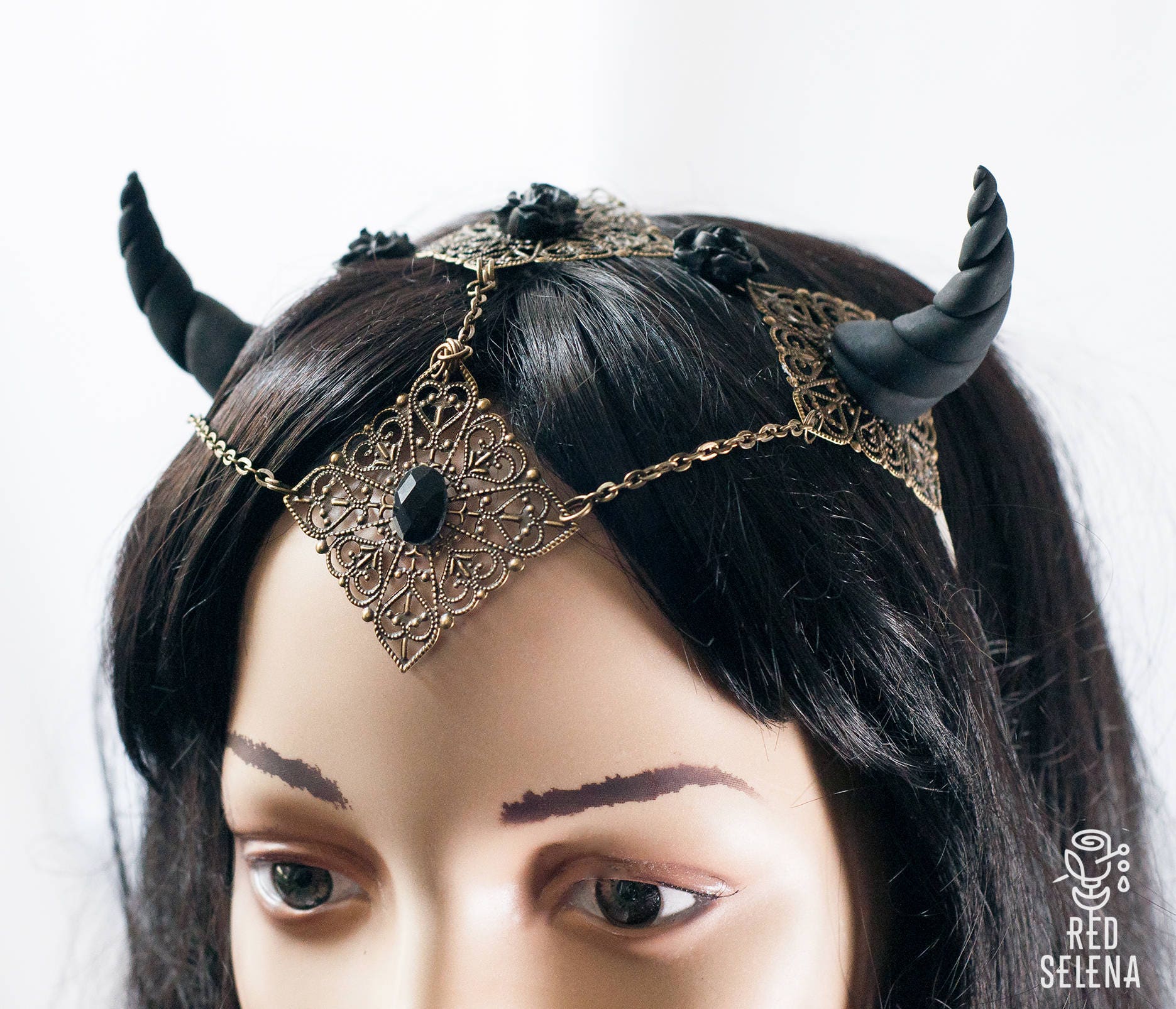Horn Headdress Black Devil Horns Halloween Costume Gothic Etsy