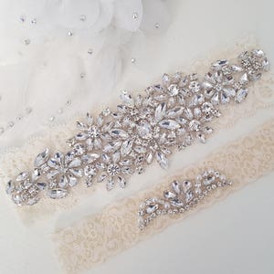 Ivory Beaded Lace Wedding Garter, Bridal Garter Set, Wedding Garter Set, Keepsake Garter, Toss Garter, Customizable Handmade