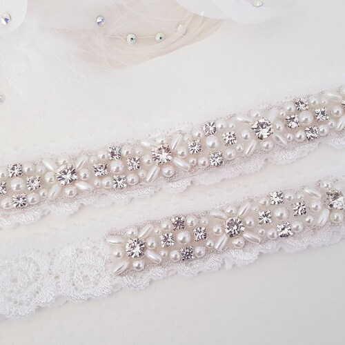 Beaded Lace Wedding Garter Pearl Bridal Garter Set Wedding | Etsy