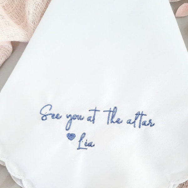 See You At The Altar. Personalised Embroidered Handkerchief for Groom. Wedding Day Gift. Groom Gift from Bride. Wedding Day. Groom Gift