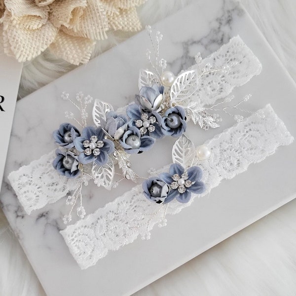 Wedding Garter for Bride. Dusty Blue Lace Garter. Something Blue. Wedding Keepsake. Bridal Shower Gift. Birthday Gift for her
