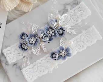 Wedding Garter for Bride. Dusty Blue Lace Garter. Something Blue. Wedding Keepsake. Bridal Shower Gift. Birthday Gift for her