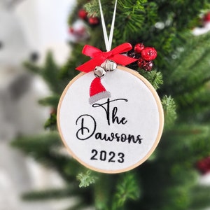Personalized Christmas Ornament, Embroidered Handmade Family Last Name Rustic Christmas Ornament, Custom Christmas Keepsake Gift