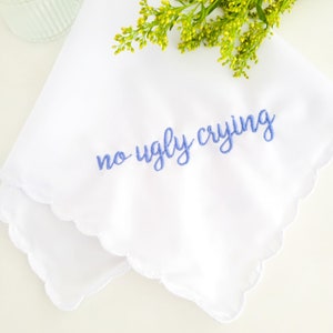 no ugly crying women handkerchief, embroidered handkerchief wedding, lace handkerchief, something blue for bride from sister gift from bride