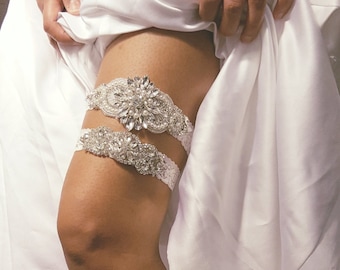 Wedding Garter and Toss Garter-Crystal Rhinestone, Bridal Garter Set, Wedding Garter Set