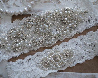 Vintage Wedding Lace Garter Bridal Garter Set Crystal Garter Set Wedding Garter Set Pearl Garter-Style 200