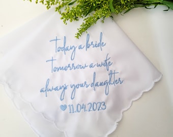 Always Your Daughter Personalized Embroidered Wedding Handkerchief, Father of Bride Gift, Mother of the Bride, gift for dad, gift from bride