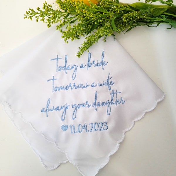 Always Your Daughter Personalized Embroidered Wedding Handkerchief, Father of Bride Gift, Mother of the Bride, gift for dad, gift from bride