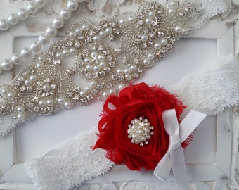 Wedding Garter Set, Bridal Garter Set, Vintage Wedding, Lace Garter, Pearl Garter, Style 200