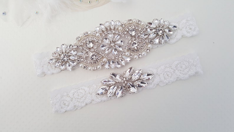 Wedding Garter, Lace Wedding Garter Set, Bridal garter set, Silver Bridal Garter, Rose Gold Garters Style 795 image 3