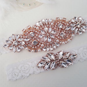 Wedding Garter, Lace Wedding Garter Set, Bridal garter set, Silver Bridal Garter, Rose Gold Garters Style 795 image 2