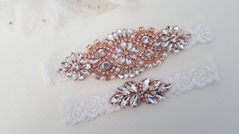 Wedding Garter, Lace Wedding Garter Set, Bridal garter set, Silver Bridal Garter, Rose Gold Garters Style 795 image 2