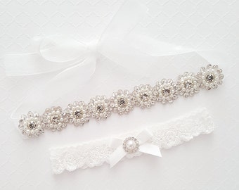 Heirloom Wedding Garter, Bride Garter Set, Pearl Garter, Vintage Garter for Bride, Lingerie, Wedding Lingerie Garter, Non Slip Garter-Allie