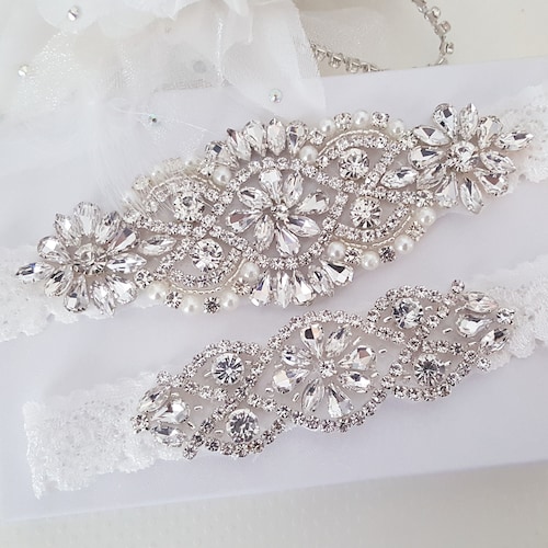 Custom Bridal Garter Set Vintage Wedding Crystal Garter Set | Etsy