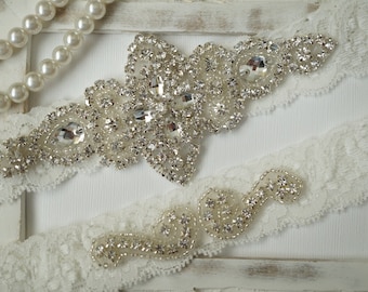 Wedding Garter, Bridal Garter Set - Ivory Lace Garter, Keepsake Garter, Toss Garter, Rustic Wedding - Style 100A