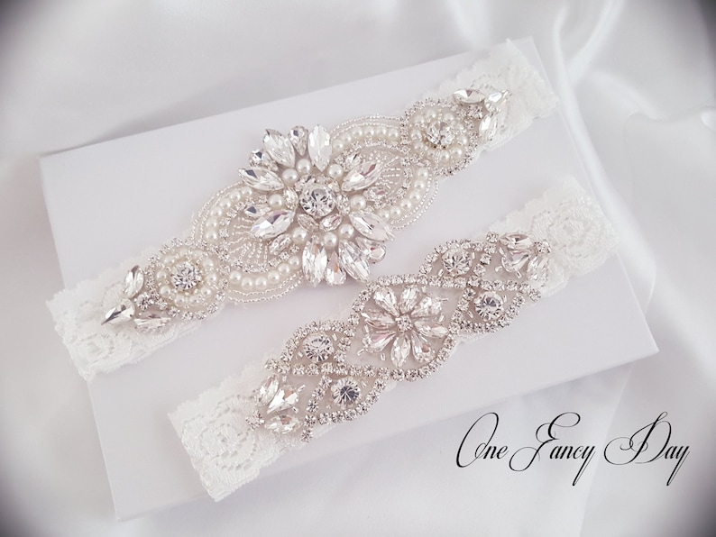 Wedding Garter Set, Bridal Garter set, Lace Garter set, Crystal Bridal Garter, Silver Wedding Garter, Wedding Garter image 2